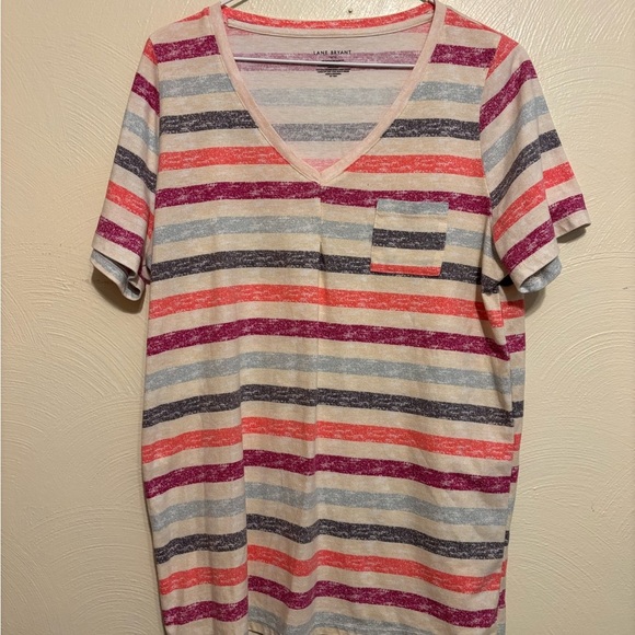 Lane Bryant Striped V-Neck Top - Picture 1 of 7
